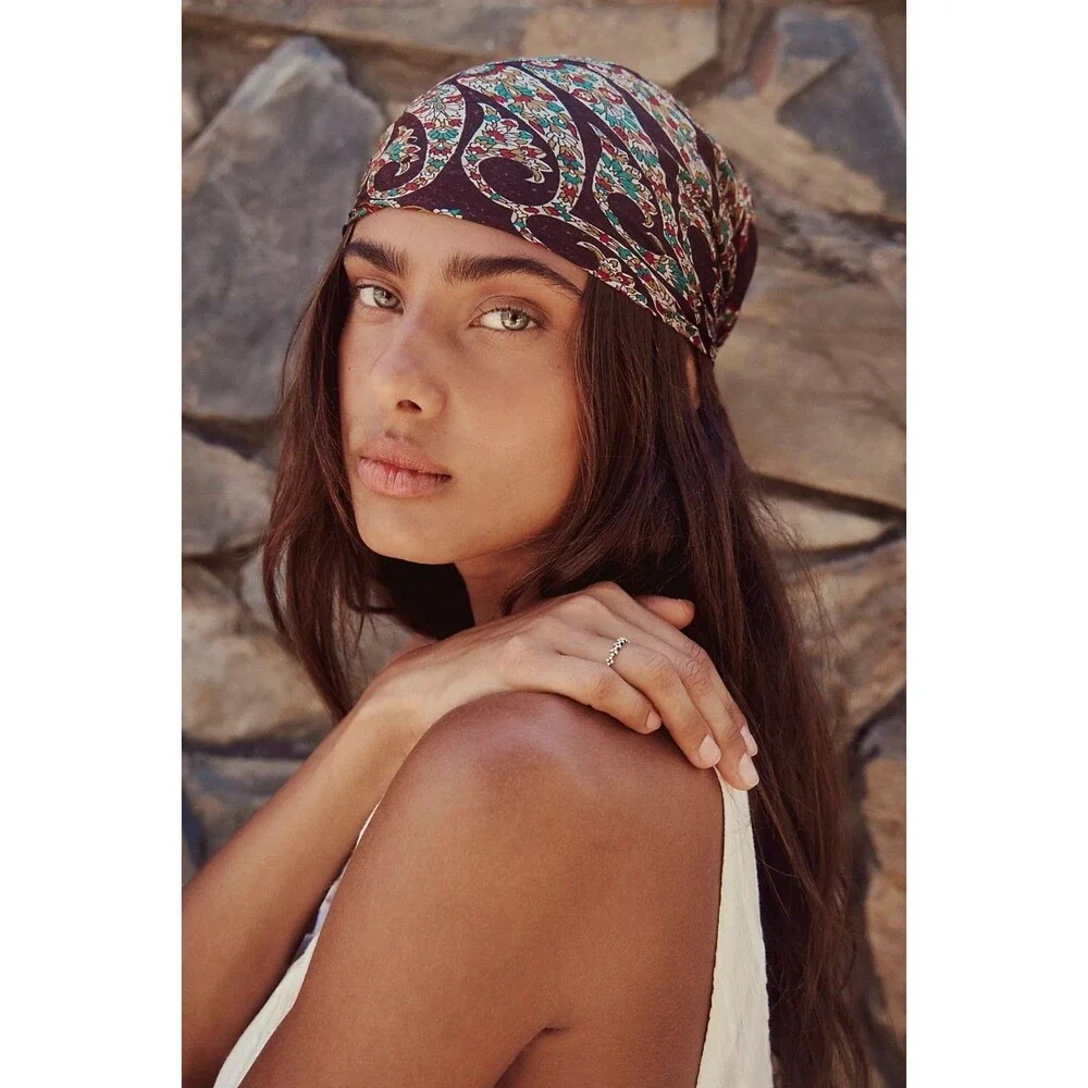 Free People So Silk Printed Bandana Scarf Tube Top Belt Floral Paisley Wrap OS